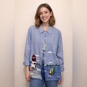 NEW Vintage 80s Nautical Button-Up Shirt Deadstock new with tags
